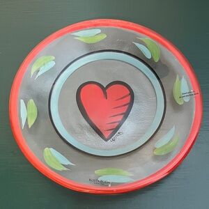 Kosta Boda NOS Vintage Friendship Hearts Hand Painted Glass Dessert Plate 7.5''